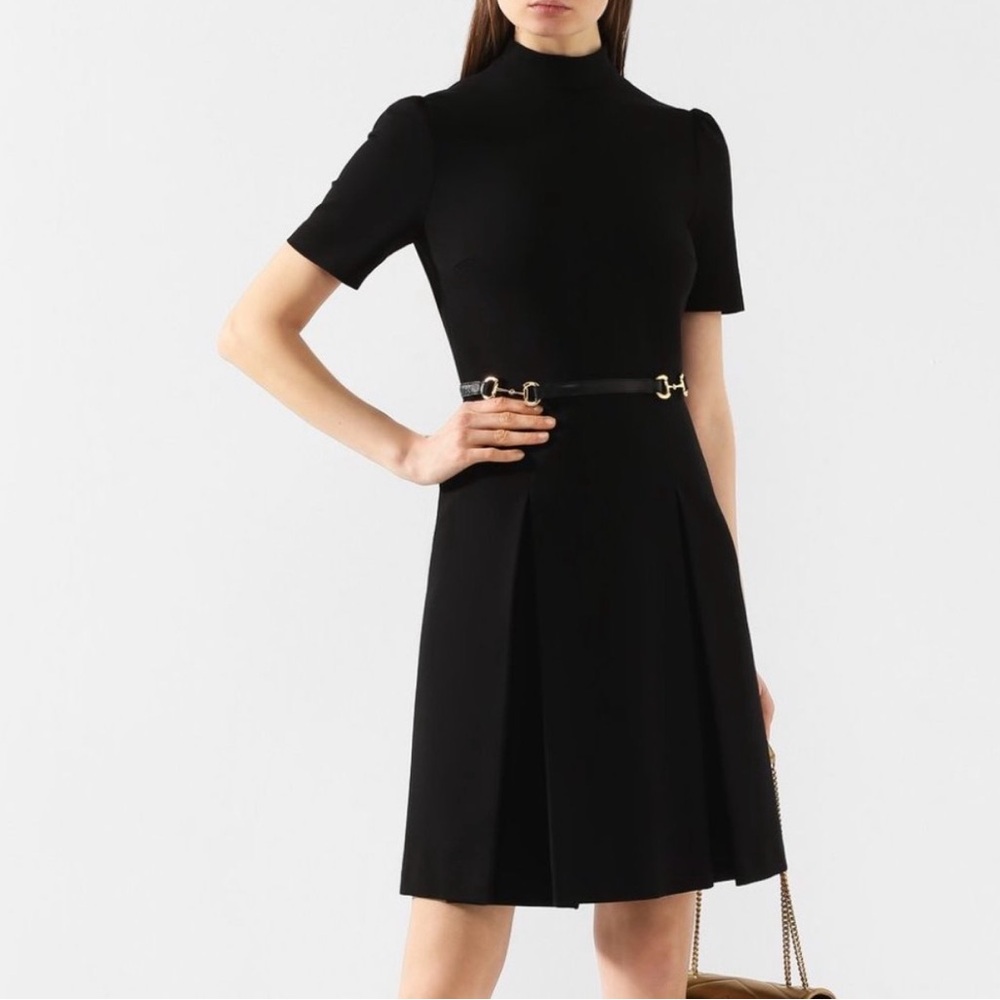 NWOT SMALL: Gucci Black Viscose Dress with Horsebit Belt